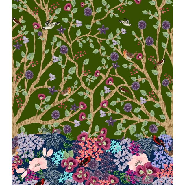 Soimoi polyester Crepe Fabric Dry Tree,Leaves & Flower Panel Print Sewing Fabric Yard 42 Inch Wide