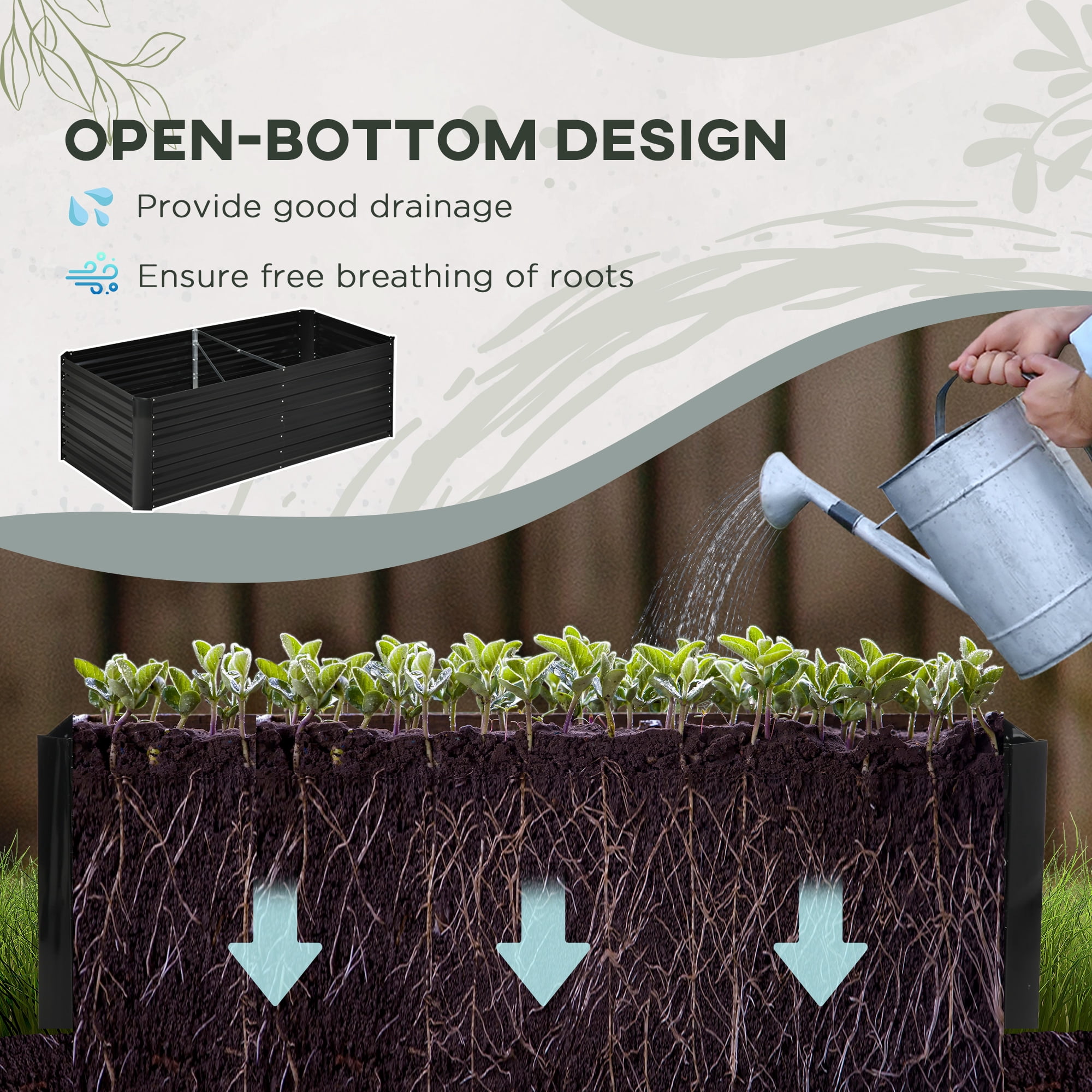 Galvanized Raised Garden Bed Kit with Reinforcing Bars, Large and Tall Metal Planter Box for Vegetables, Flowers and Herbs, 6' x 3' x 2', Black