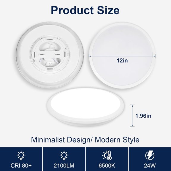 PYYAN-12 Inch LED Ceiling Light, 6500K Cool White 2100LM Ceiling Light Fixture, IP54 Outdoor Ceiling Light for Porch, Hallway, Bathroom, Living Room, Laundry, Bedroom, Outdoor/Indoor