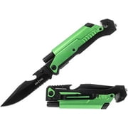 Gifts Infinity Tactical Knives 6-in-1 Survival Pocket Knife with Magnesium Fire Starter, LED Flashlight Bottle Opener Seat Belt Cutter and Windows Breaker (Green)