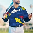 thumbnail image 4 of Fotbe Cartoon Shark Baseball Jersey Shirt for Men and Women, Casual Short Sleeves Button Down T-Shirt-, 4 of 9