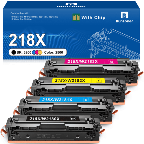218X Toner Cartridges 4 Pack with Chip Compatible with HP 218A 218X W2180A W2180X for Color Laserjet MFP 3301fdw 3201dw 3301sdw 3301cdw Printer (Black Cyan Yellow Magenta)
