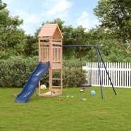 KidKraft Raptor Trail Wooden Outdoor Swing Set with Wavy Slide and Rock ...