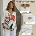 thumbnail image 6 of Xoenoiee Cat Plum Blossom Sunset Print Womens Casual V Neck Blouse 3/4 Sleeve Loose Fit Tunic Top Button Front Shirts for Work Travel Daily Wear, S, 6 of 7