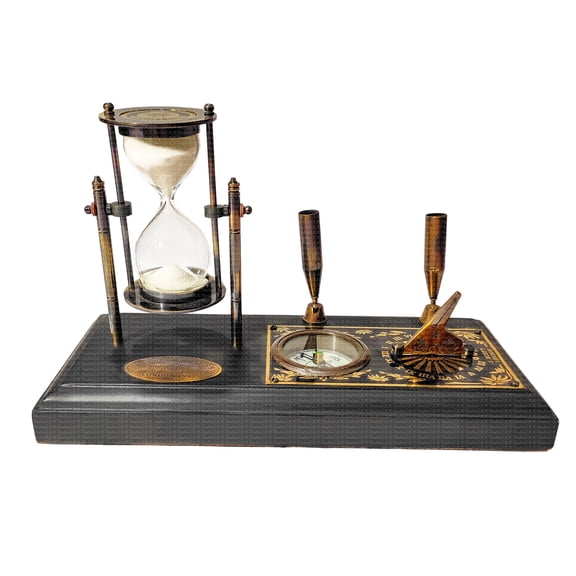 Personalizable Pen Holder for Desk with Hourglass Sand Timer & Vintage Handmade