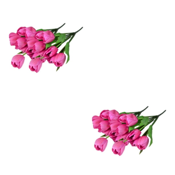 Ramo de 9 Cabezas Flores Artificiales Tulipanes Inteprter Tacto Real Suave Rosa/Cabeza Grande 2Conjunto