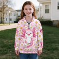 thumbnail image 5 of COEQINE Soft Girls Quarter Zip Pullover with Collar, Long Sleeve Loose Fit Printed Sweatshirt, Comfortable Polyester Top for Everyday, for Teen Girls 13-14, Axolotl Daisy Pink, 5 of 7