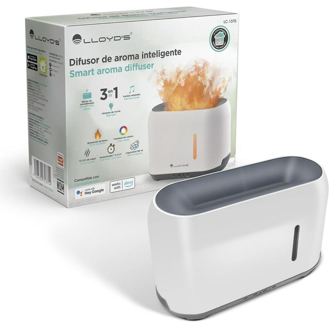 Lloyd's Smart Aroma Diffuser, 240ml (White) 3 in 1 Aromatherapy Essential Oil Diffuser, Night Lamp with Relaxing Sounds, Fragrant Oil Vaporizer Humidifier, Compatible with Alexa & Google Home