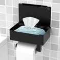 thumbnail image 1 of Soporte de papel con estantes y almacenamiento, soporte de papel higiénico grande para baño, limpiaparabrisas, soporte de pared de acero inoxidable, soporte de papel higiénico negro mate TUNC Sencillez, 1 of 3