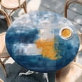 thumbnail image 3 of Navy Blue Yellow Table Cloth, Round Fitted Tablecloths with Elastic Edge, Modern Oil Painting Art Abstract Wipeable Waterproof Table Cover for Kitchen Wedding 36-44 Inches, 3 of 4