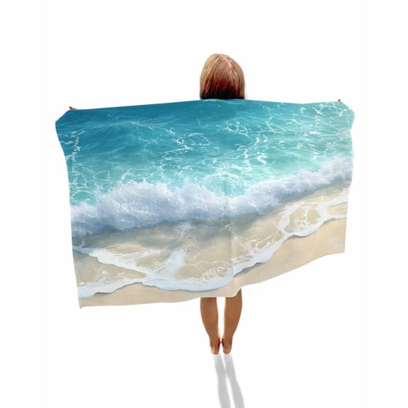 Aqua Blue Beach Beach Towels Oversized Super Absorbent, Coastal Seawaves Sand Shore Scenery Lightweight Bath Towel Quick Dry Sets For Bathroom/Pool/Rv Camping/Beach Play/Gym Room/Picnic 31"x62"