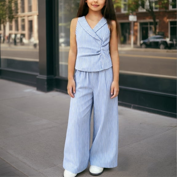 Amidoa Girls Summer Outfit Sets 2 Piece T-Shirt Short Sleeve and Shorts Set Kids Clothing Sets Blue Size 10
