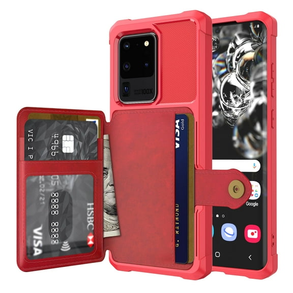 Feishell for Samsung Galaxy S20 Plus Wallet Case, [ S20 Plus/   ] with ID&Credit Card Holder Slots Pockets Wallet Back Cover Stand Flip Folio Leather Magnetic Absorption Cover, Red