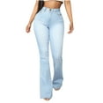 thumbnail image 2 of Usmixi Womens Vintage Button High Waist Jeans Casual Solid Lightweight Stretchy Denim Long Pants Going out Party Fashion Flared Trousers with Pocket Light Blue XL, 2 of 6