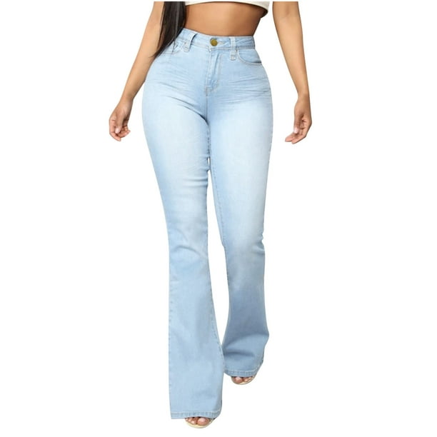 jovati Womens Jeans Size 14 Women Fashion Leisure Pocket Button Trousers  Slightly Flared Pants Denim Jeans Womens Jeans Size 12 Womens Jeans Size 16