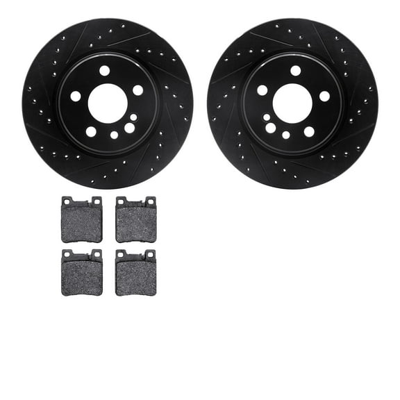 Dynamic Friction Company Rear Brake Rotors-Drilled and Slotted-Black with 5000 Euro Ceramic Brake Pads 8602-63026