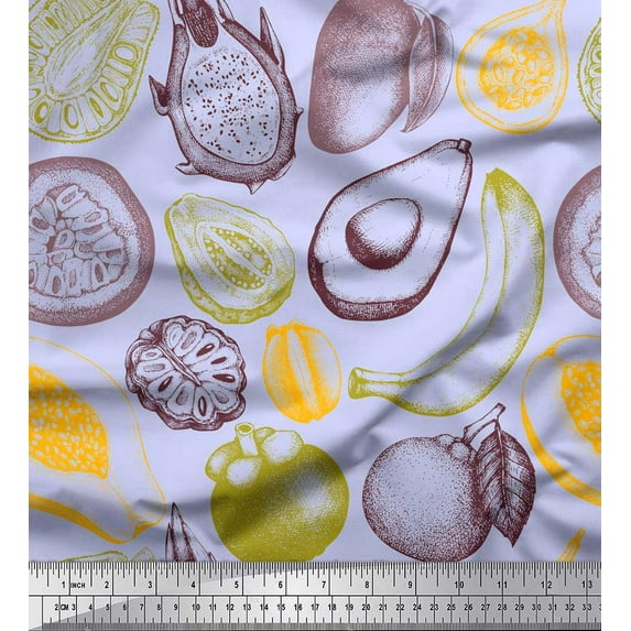 Soimoi Blue Poly Georgette Fabric Mix Fruits Decor Fabric Printed Yard 42 Inch Wide