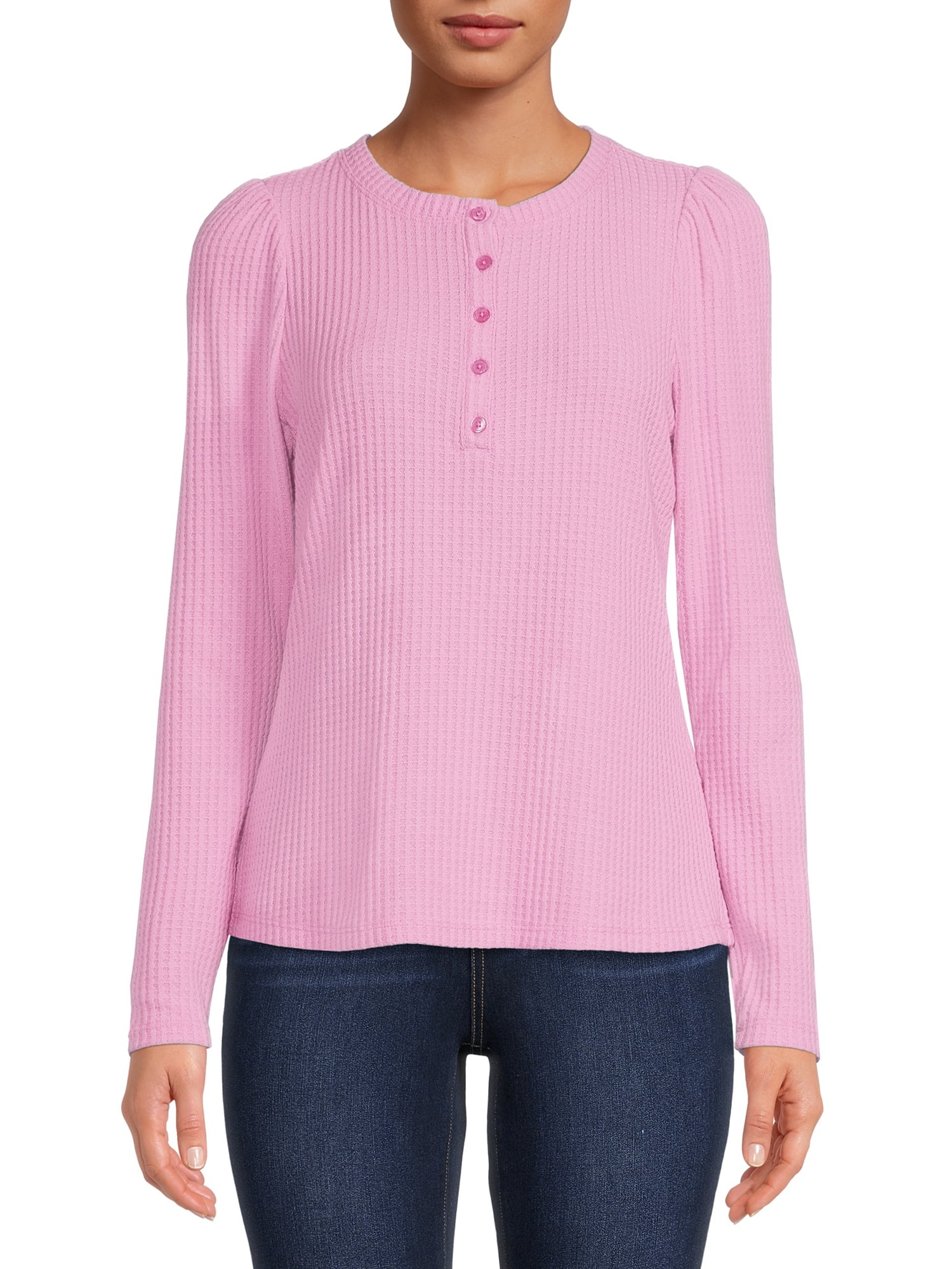 Time And Tru Women's Waffle Henley Top