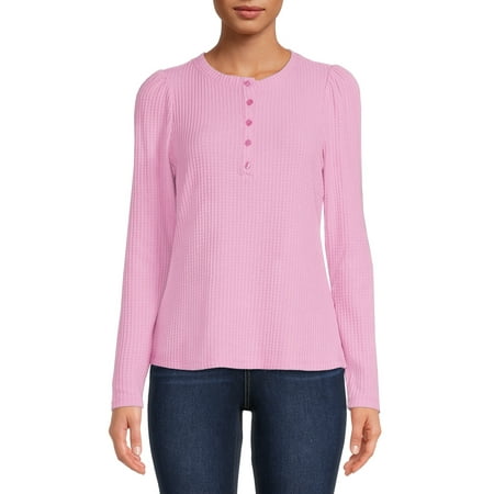 Time And Tru Women's Waffle Henley Top