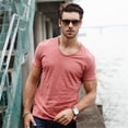 thumbnail image 4 of Camiseta 100% de algodón para hombre, camisetas con cuello en V de diseño a la moda, camisetas sólidas ajustadas, camisetas para hombre, camisetas de manga corta para hombre, 4 of 5