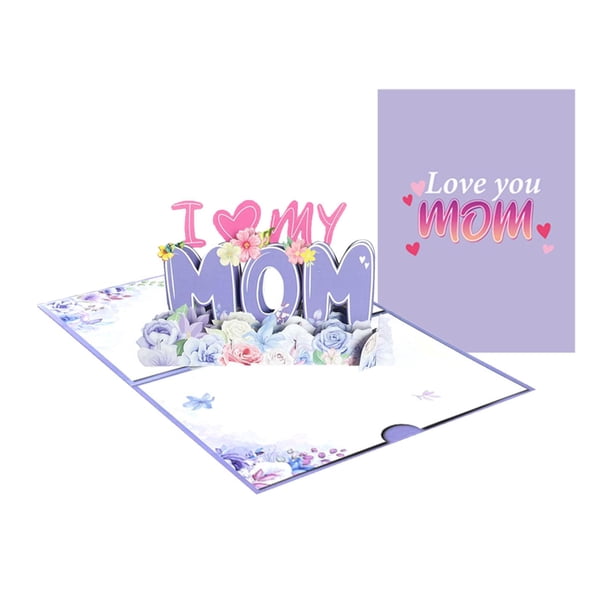 Tarjeta de bendición para el Día de la Madre, elegante caja de tarjetas 3D de cumpleaños, adorno de feliz cumpleaños Púrpura