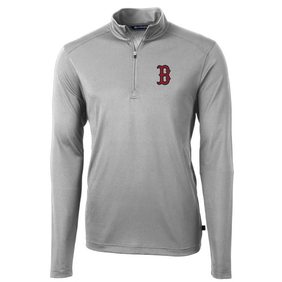 Men's Cutter & Buck Gray Boston Red Sox Big & Tall Virtue Eco Pique Quarter-Zip Pullover Jacket
