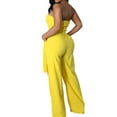 thumbnail image 5 of ZAZYULZ Dressy Jumpsuits for Women Women's Casual Off Shoulder Smocked Solid Color Strapless Belted Wide Leg Jumpsuit Romper With Pockets(Yellow,S), 5 of 9