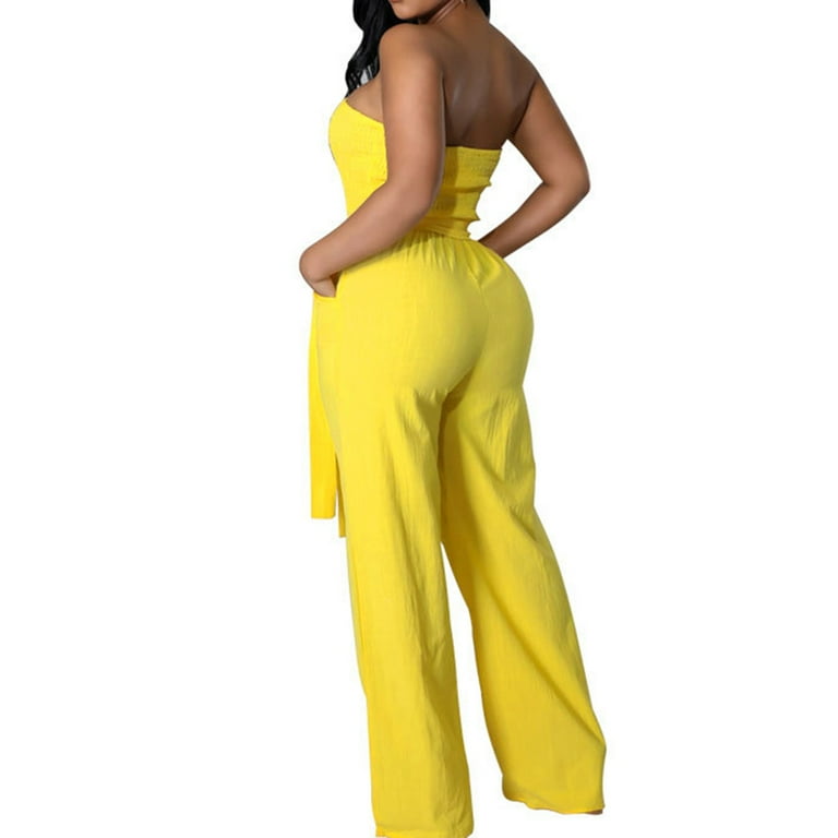 RYKJLWY Womens Overalls Women's Casual off Shoulder Smocked