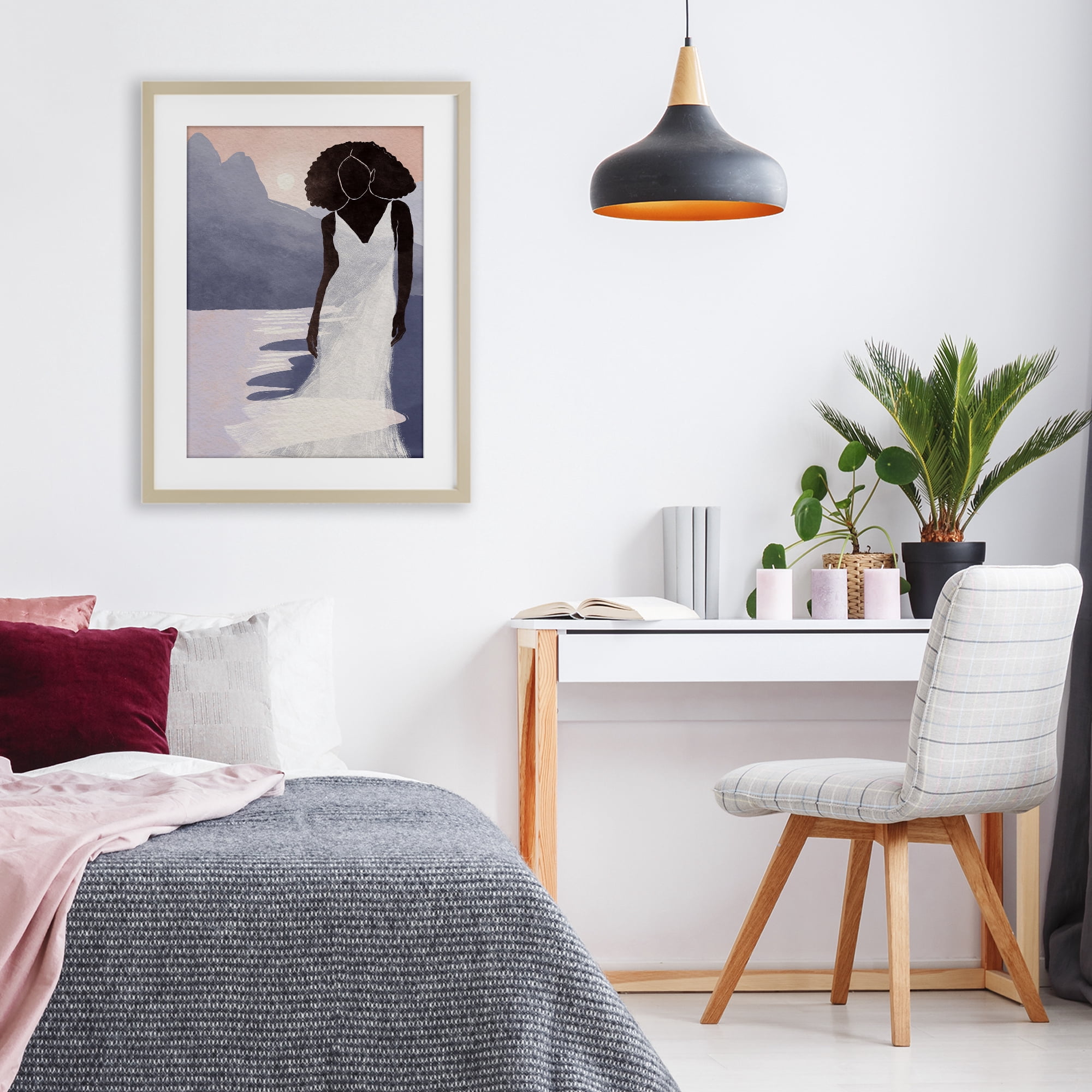Stupell Industries White Gown Silhouette at Sunset Birch Framed Print Under Glass, design by Yuyu Pont