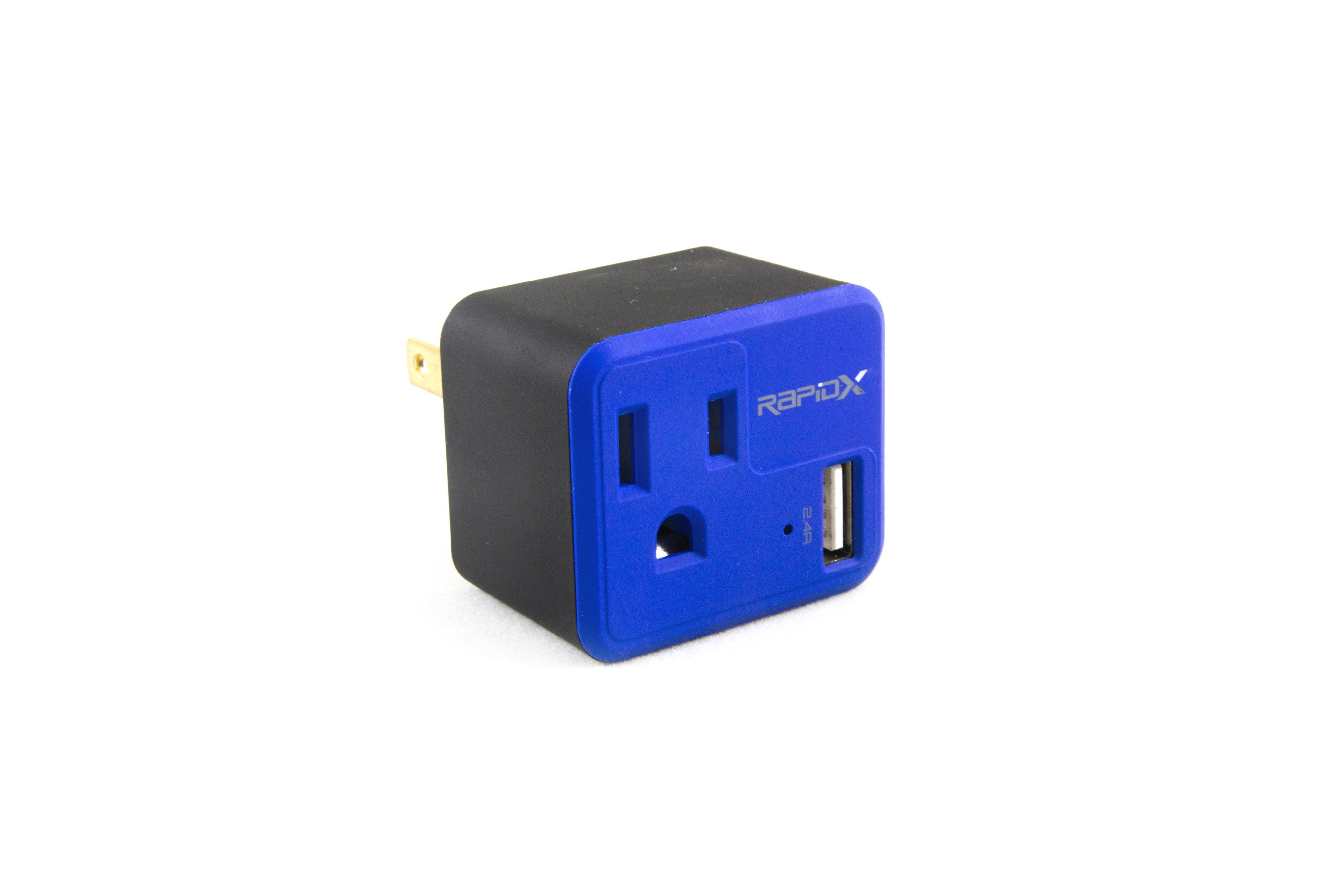 PowX Wall socket with USB charger Blue