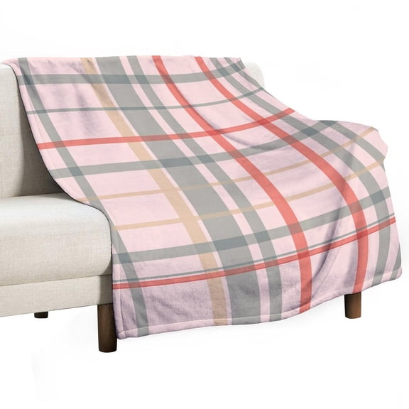 Plaid Pattern Pink Gray Red Throw Blanket for Women, Men- Super Soft Plush Blanket Throw Fleece Blanket Animal Blanket