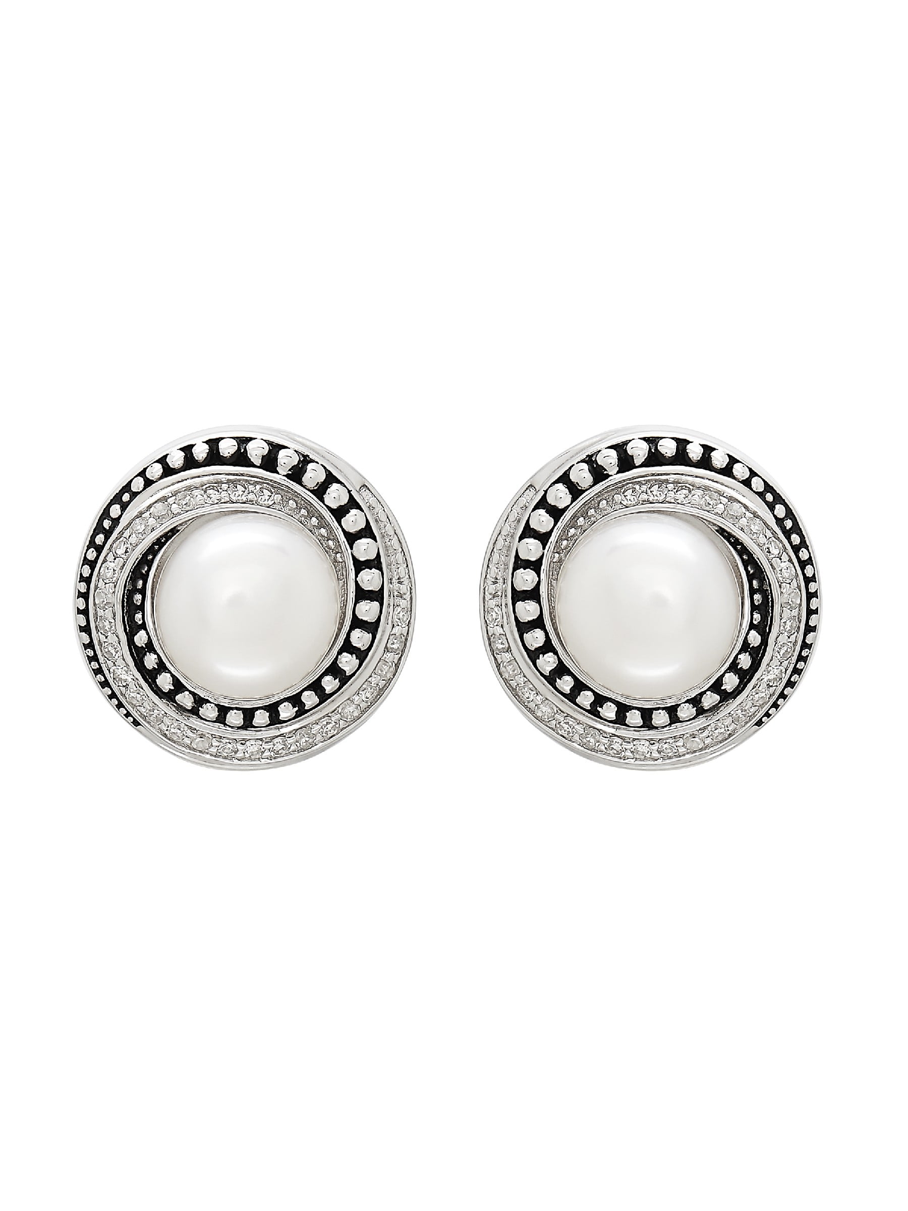 Honora Honora 7.58 mm Freshwater Pearl & 1/5 ct Diamond Swirl Stud