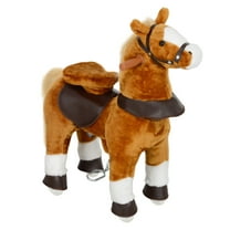 Qaba Ride on Horse, Walking Horse Toy, Kids Plush Riding Horse, Pony with Wheels & Neighing Sound for 3-5 Years Old up to 132 Pounds, Brown