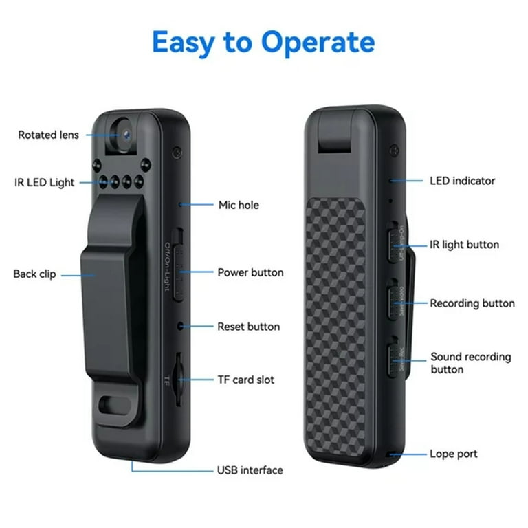 CQININI Hidden Cameras Mini Body Camera With Audio And Video