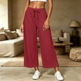 thumbnail image 5 of Hurxie Women's High Waist Pants Loose Cropped Palazzo Pants Casual Summer Beach Trouser Watermelon Red,M, 5 of 8