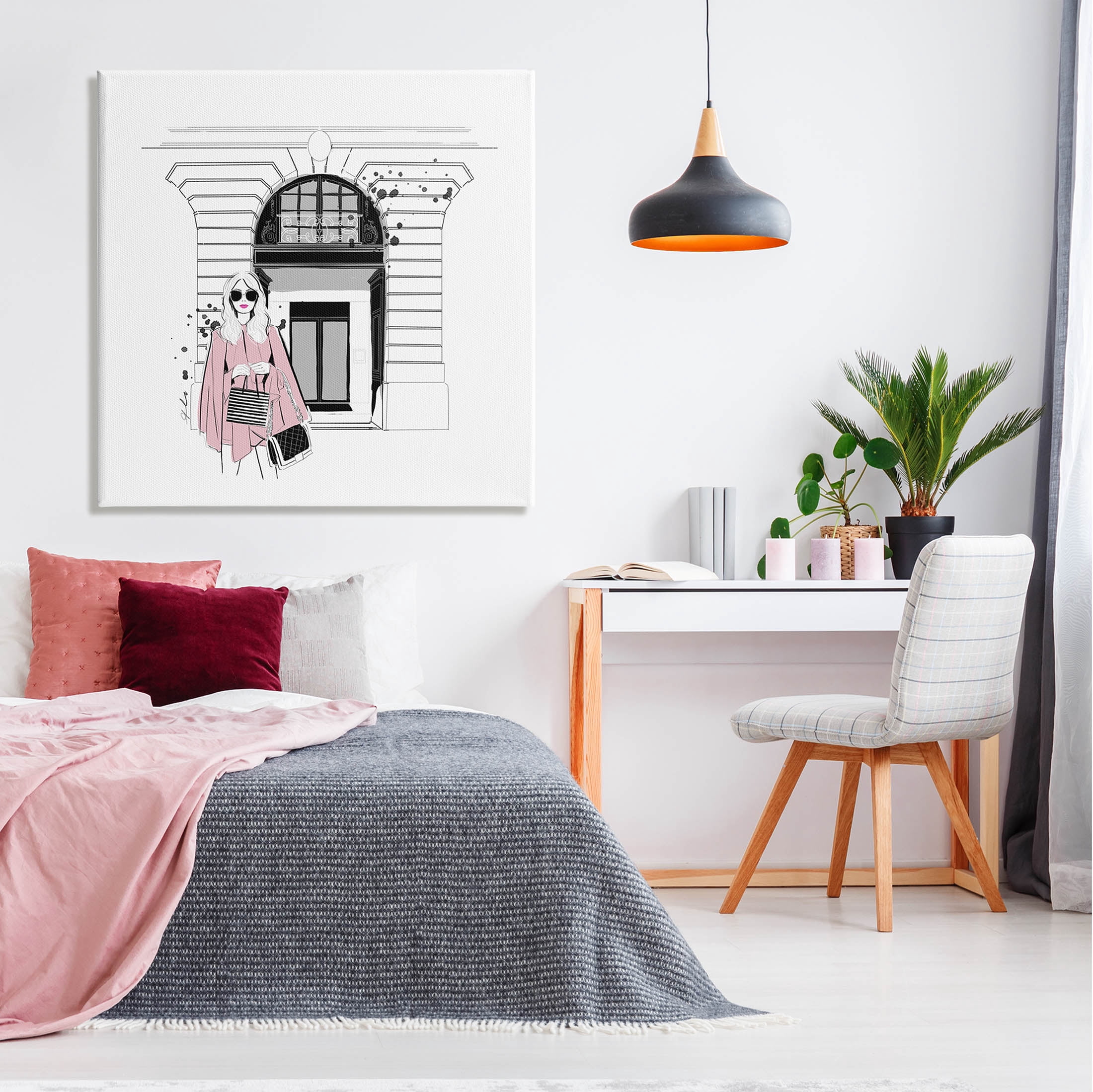 Stupell Industries Fashion Girl Town Storefront Graphic Art Gallery Wrapped Canvas Print Wall Art, Design by Alison Petrie