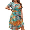 thumbnail image 4 of WellSize Summer Plus Size Dresses for Women Short Sleeve A-Line Midi Dresses Casual Floral Print Beach Dress with Pockets, 4 of 8