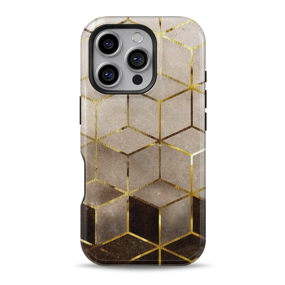 DesignSkinz Scratch-Resistant Hard Slim Case Compatible with iPhone 16 (Compatible with MagSafe) - Modern Gold Hex V1