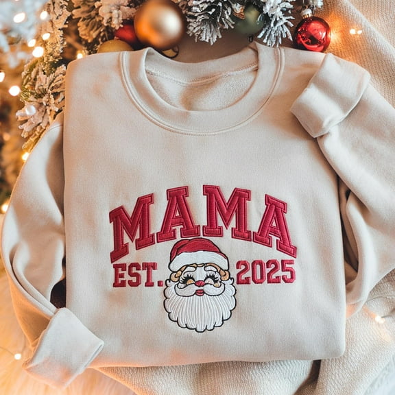 Embroidered Christmas Mama Sweatshirt, Christmas Mama with Santa Shirt, Mommy Shirt, Christmas Shirt, Christmas Gift For Mom, Xmas Gift