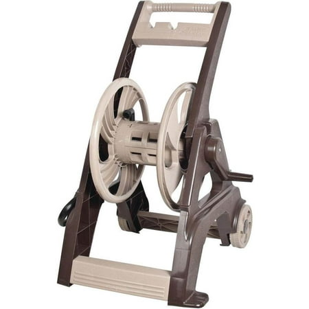 Ames Brass Hose Reel - AMES Reel Easy Hose Cart, 175 ft L Hose, 22 in W X 23 in D X 24 in H, Poly Hose, Tan and Brown