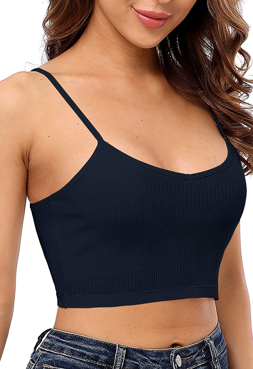 Womens Casual Ribbed Tank Tops Slim Fit,Crop Camisole with Built-in Shelf Bra