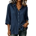 thumbnail image 4 of BLVB Button down Shirts for Women 3/4 Sleeve Tops V Neck Collared Office Blouses Dressy Casual Outfits, 4 of 7