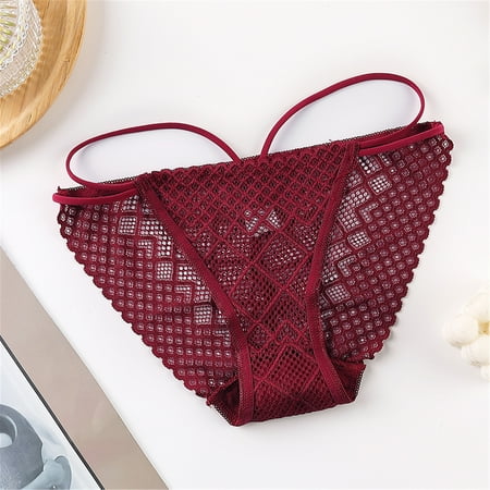 

Fatuov Womens Sexy Underwear Clearance Under $5 Lace Briefs Cotton Breathable String Thongs for Women Panties Wine Free Size