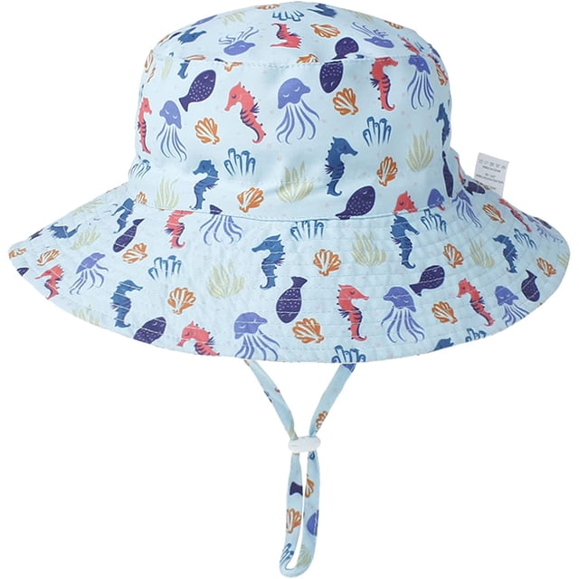 LinYooLi Wide Brim Bucket Hat for Kids Spring Summer Outdoor Sun Protection Headwear Baby Boy Windproof Rope Fisherman Hat