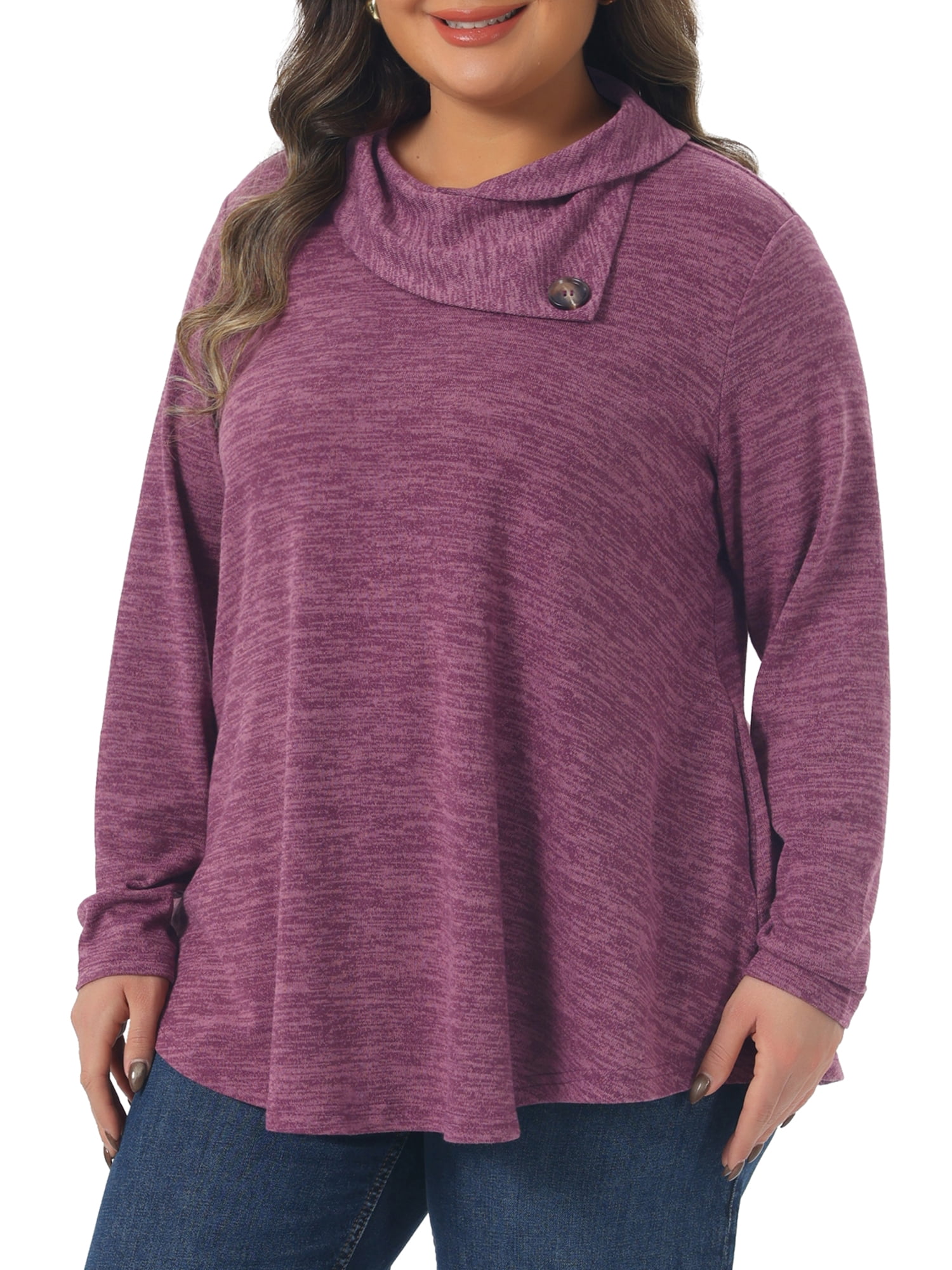DARING DIVA Women's Plus Blouse Cowl Neck Casual Tunic Tops with Pockets 2X Purple