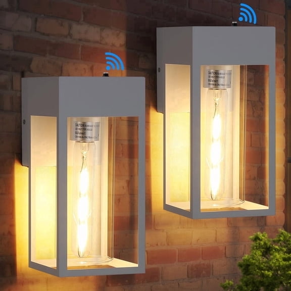 GCGAFUL 10.24 Inch Dusk to Dawn Outdoor Wall Light 2 Pack, White Waterproof Sconce with Clear Glass, Hardwired for Garage Porch