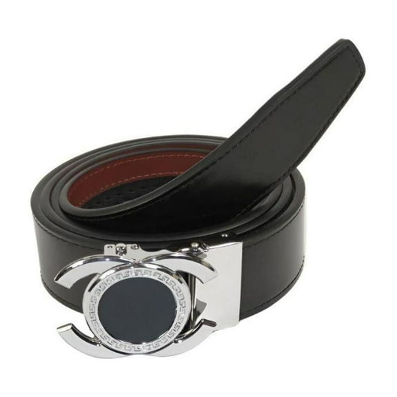 Men VALENTINI Leather Track Belt Medallion Fancy Designer V533-S Black