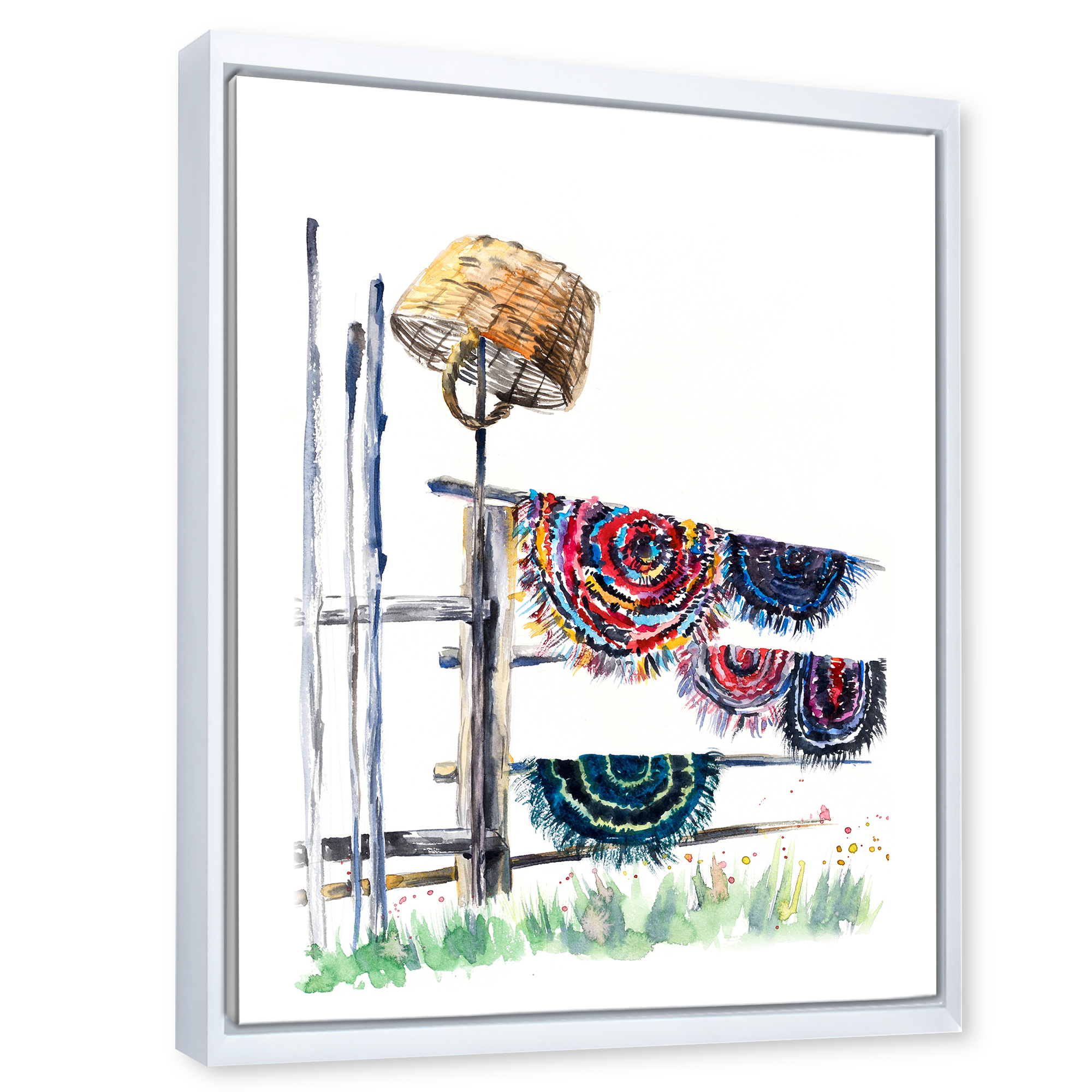 Designart 'Colorful Russian Rugs On Drying Line' Global Framed Canvas Wall Art Print