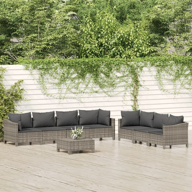 vidaXL Ensemble de Salon de Jardin 8 Pcs avec Coussins Gris en Rotin Poly