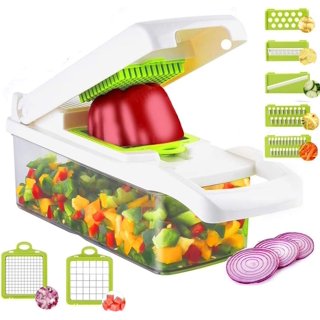 Vegetable Chopper, RKINC Mandoline 14 in 1 Slicer Cutter Chopper and Grater  8 Replaceable Stainless Steel Vegetable Cutter with Egg Separator Hand  Guard Julienne Grater for Onion Potato Fruits 